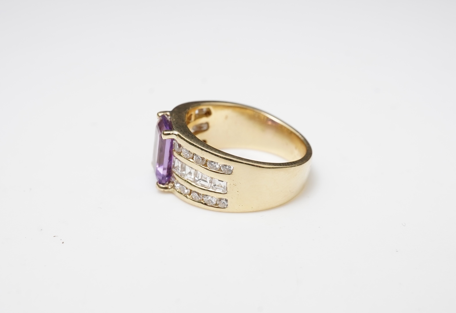 An amethyst and diamond ring